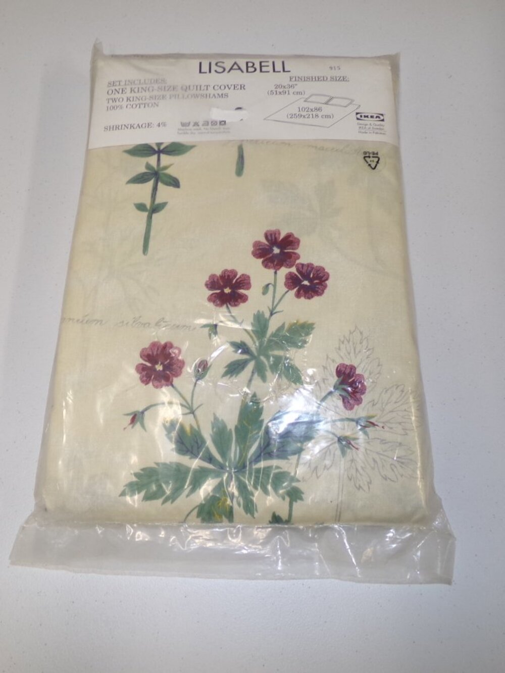 NEW IKEA LISABELL Floral KING SIZE Duvet Quilt Cover & 2 Shams Retired Cotton
